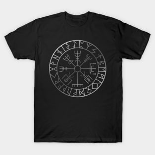 Vikings Vegvisir, Protection runes and compass in silver T-Shirt